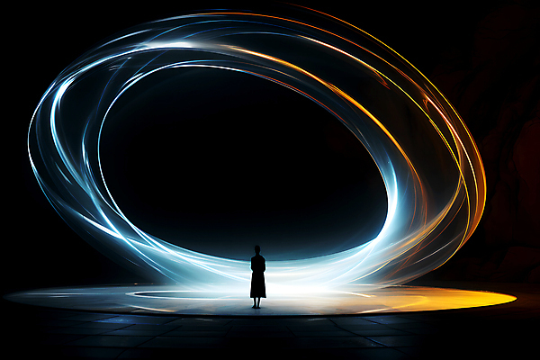 JPG 전신 편집이미지 실루엣 곡선 한명 성인 빛 공간 광선 원형 화려 터널 디지털합성 장노출 성인한명만 편집실사 AI컴퓨터그래픽 AI콘텐츠 도형 1 길 선 컨셉 촬영기법 사람 CG 성인만 파일형식