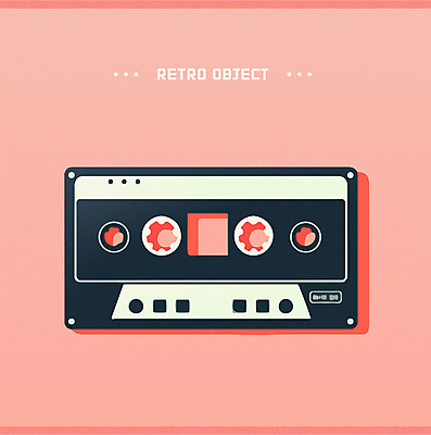 분홍색 일러스트 사람없음 검은색 카세트테이프 오브젝트 복고 뉴트로 국내일러스트 AI파일 컬러 파일형식 벡터
