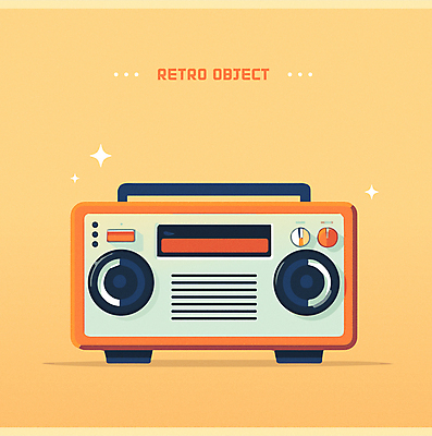 일러스트 사람없음 반짝임 주황색 오브젝트 라디오 복고 뉴트로 국내일러스트 AI파일 컬러 모션 전자제품 파일형식 벡터