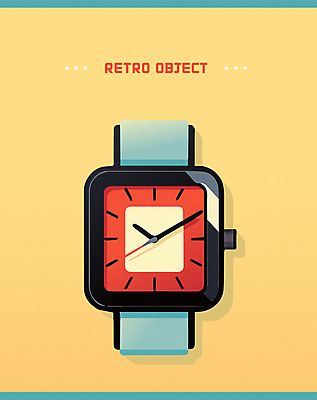 일러스트 사람없음 노란색 손목시계 오브젝트 복고 뉴트로 국내일러스트 AI파일 시계 컬러 장신구 파일형식 벡터