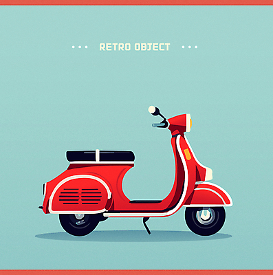 교통수단 하늘색 일러스트 사람없음 빨간색 스쿠터 오브젝트 복고 뉴트로 국내일러스트 AI파일 컬러 교통 파란색 오토바이 파일형식 벡터