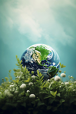 JPG 편집이미지 꽃 지구 자연 하늘 사람없음 환경 풀 회복 편집실사 AI컴퓨터그래픽 AI콘텐츠 식물 컨셉 CG 생태계 파일형식