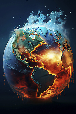 JPG 편집이미지 지구 불꽃 사람없음 얼음 환경오염 지구온난화 기온상승 기후위기 편집실사 AI컴퓨터그래픽 AI콘텐츠 자연요소 컨셉 불 CG 기온 기후변화 위기 파일형식