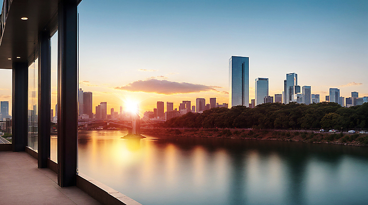 JPG 구름 편집이미지 비즈니스 하늘 빌딩 사람없음 건물 강 태양 일출 도시 빌딩숲 와이드앵글 전경 편집실사 AI포토 AI콘텐츠 자연요소 건축물 풍경 노을 CG 파일형식 탑뷰
