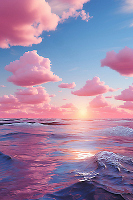 JPG 구름 편집이미지 물결 파도 바다 분홍색 자연 하늘 풍경 사람없음 파란색 태양 일몰 편집실사 AI컴퓨터그래픽 AI콘텐츠 자연요소 컬러 노을 CG 생태계 파일형식