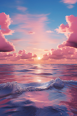 JPG 구름 편집이미지 물결 파도 바다 분홍색 자연 하늘 풍경 사람없음 파란색 태양 일몰 편집실사 AI컴퓨터그래픽 AI콘텐츠 자연요소 컬러 노을 CG 생태계 파일형식