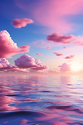 JPG 구름 편집이미지 물결 바다 분홍색 자연 하늘 풍경 사람없음 파란색 햇빛 태양 일몰 편집실사 AI컴퓨터그래픽 AI콘텐츠 자연요소 컬러 노을 CG 생태계 파일형식
