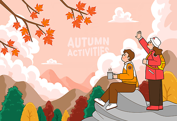 전신 구름 여자 남자 단풍 일러스트 하늘 단풍나무 산 서기 들기 앉기 풍경 성인 두명 등산 올려보기 가을 바위 정상 등산객 손뻗기 성인만 코랄 액티비티 국내일러스트 AI파일 자연요소 나무 계절 컬러 잎 모션 사람 트래킹 돌_바위 파일형식 벡터