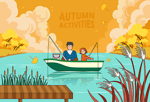 구름 여자 남자 호수 어린이 일러스트 낚시 갈대 소녀 상반신 성인 두명 노란색 마주보기 가을 낚싯대 양동이 은행잎 은행나무 낚시터 강아지풀 부둣가 선박 부녀 액티비티 국내일러스트 AI파일 자연요소 나무 식물 계절 딸 컬러 수상교통 잎 가족 모션 레저 사람 항구 낚시용품 아빠 한해살이풀 파일형식 벡터