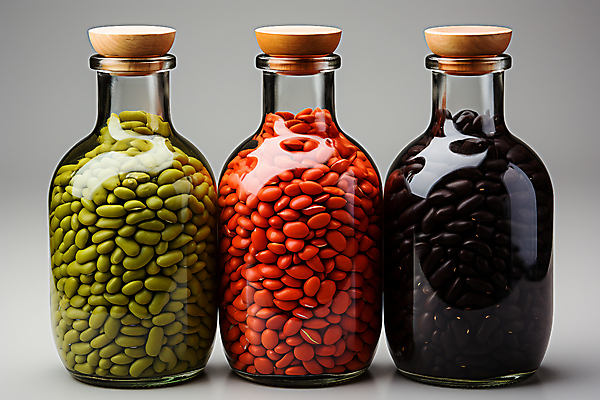 JPG 편집이미지 음식 유리병 콩 사람없음 가득함 담기 완두콩 검정콩 편집실사 AI포토 AI콘텐츠 모션 병_용기 곡류 CG 파일형식