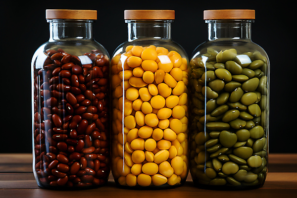 JPG 편집이미지 음식 유리병 콩 사람없음 가득함 담기 완두콩 강낭콩 편집실사 AI포토 AI콘텐츠 모션 병_용기 곡류 CG 파일형식