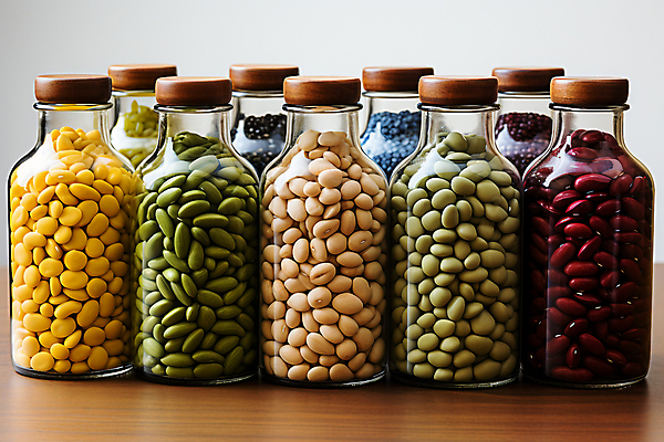 JPG 편집이미지 음식 유리병 콩 사람없음 가득함 담기 완두콩 강낭콩 편집실사 AI포토 AI콘텐츠 모션 병_용기 곡류 CG 파일형식