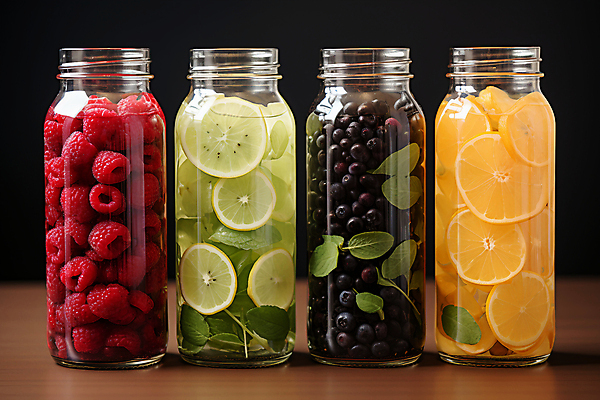 JPG 편집이미지 잎 오렌지 유리병 사람없음 가득함 담기 블루베리 산딸기 라임 과일청 편집실사 AI포토 AI콘텐츠 식물 음식 과일 모션 병_용기 CG 파일형식