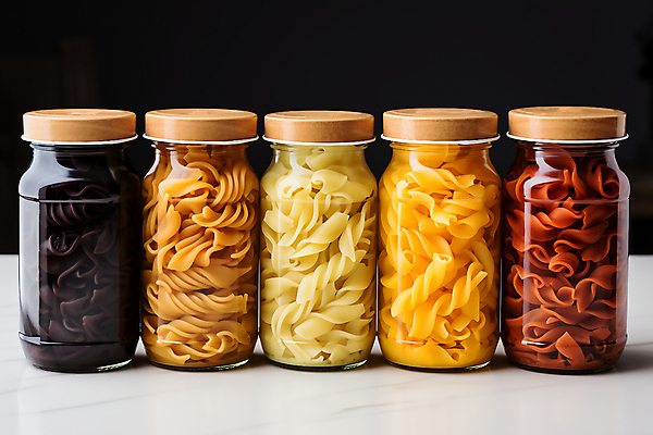 JPG 편집이미지 음식 유리병 사람없음 면류 가득함 담기 파스타면 푸질리 편집실사 AI포토 AI콘텐츠 식재료 모션 병_용기 파스타 CG 파일형식