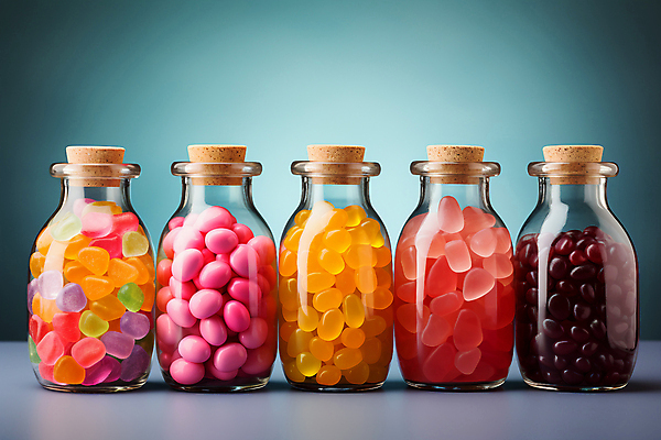 JPG 편집이미지 음식 유리병 사탕 사람없음 가득함 담기 젤리 편집실사 AI포토 AI콘텐츠 모션 병_용기 디저트 CG 파일형식