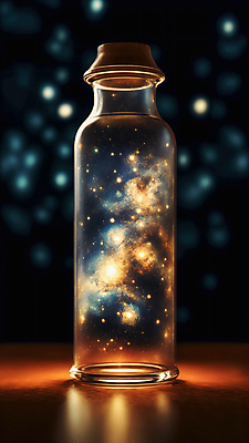JPG 편집이미지 별 유리병 사람없음 빛 반짝임 우주 화려 보케 빛망울 편집실사 AI컴퓨터그래픽 AI콘텐츠 자연요소 컨셉 모션 병_용기 CG 파일형식