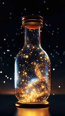 JPG 편집이미지 별 유리병 사람없음 빛 반짝임 우주 화려 편집실사 AI컴퓨터그래픽 AI콘텐츠 자연요소 컨셉 모션 병_용기 CG 파일형식