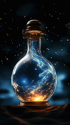 JPG 편집이미지 별 유리병 사람없음 빛 반짝임 우주 화려 편집실사 AI컴퓨터그래픽 AI콘텐츠 자연요소 컨셉 모션 병_용기 CG 파일형식