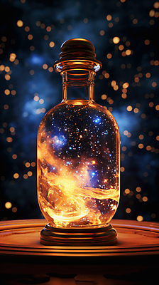 JPG 편집이미지 별 유리병 사람없음 빛 반짝임 우주 화려 빛망울 편집실사 AI컴퓨터그래픽 AI콘텐츠 자연요소 컨셉 모션 병_용기 CG 파일형식