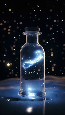 JPG 편집이미지 별 유리병 사람없음 파란색 빛 반짝임 우주 화려 보케 빛망울 편집실사 AI컴퓨터그래픽 AI콘텐츠 자연요소 컬러 컨셉 모션 병_용기 CG 파일형식
