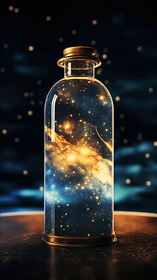 JPG 편집이미지 별 유리병 사람없음 빛 반짝임 우주 화려 편집실사 AI컴퓨터그래픽 AI콘텐츠 자연요소 컨셉 모션 병_용기 CG 파일형식