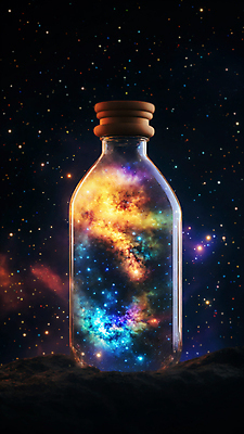 JPG 편집이미지 별 유리병 사람없음 빛 반짝임 우주 화려 편집실사 AI컴퓨터그래픽 AI콘텐츠 자연요소 컨셉 모션 병_용기 CG 파일형식