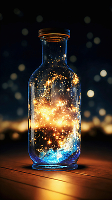 JPG 편집이미지 별 유리병 사람없음 빛 반짝임 우주 화려 편집실사 AI컴퓨터그래픽 AI콘텐츠 자연요소 컨셉 모션 병_용기 CG 파일형식