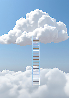 JPG 구름 편집 편집이미지 하늘색 사다리 하늘 사람없음 흰색 합성 편집소스 편집실사 AI컴퓨터그래픽 AI콘텐츠 자연요소 컬러 파란색 도구 CG 파일형식