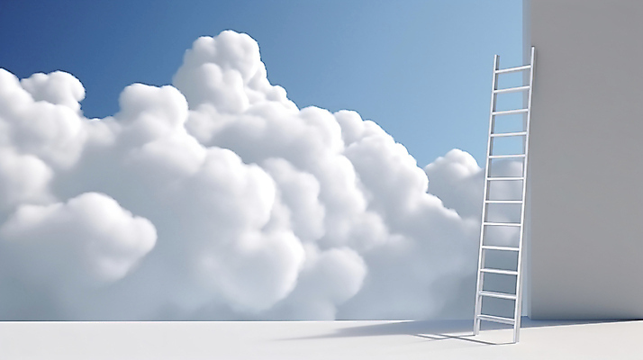 JPG 구름 편집 편집이미지 벽 하늘색 사다리 하늘 사람없음 흰색 합성 편집소스 편집실사 AI컴퓨터그래픽 AI콘텐츠 자연요소 컬러 파란색 도구 CG 파일형식