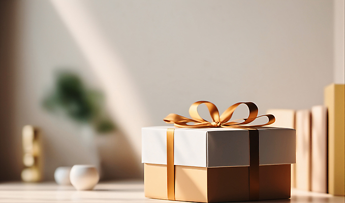 JPG 편집이미지 리본 선물 사람없음 아웃포커스 선물상자 쇼핑 금색 오브젝트 편집실사 AI포토 AI콘텐츠 컬러 촬영기법 상자 CG 파일형식