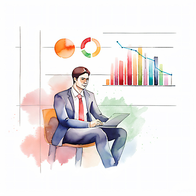 JPG 남자 의자 일러스트 회사 붓터치 그래프 수채화 한명 앉기 정장 상반신 성인 노트북 자료 타이핑 업무 비즈니스맨 분석 번짐 성인남자한명만 국내일러스트 AI일러스트 AI콘텐츠 1 옷 가구 컨셉 비즈니스 모션 사람 전자제품 작업 직장인 남자한명만 성인남자만 파일형식 효과