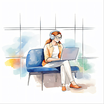 JPG 전신 여자 의자 일러스트 회사 붓터치 수채화 한명 앉기 정장 성인 노트북 헤드폰 자료 다리꼬기 업무 비즈니스우먼 분석 번짐 성인여자한명만 안경낌 국내일러스트 AI일러스트 AI콘텐츠 1 옷 안경 음향기기 가구 컨셉 비즈니스 모션 사람 전자제품 작업 직장인 여자한명만 성인여자만 파일형식 효과