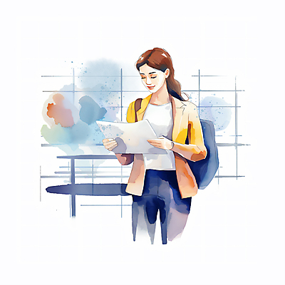 JPG 여자 일러스트 회사 붓터치 수채화 한명 들기 정장 상반신 성인 업무 비즈니스우먼 문서 번짐 성인여자한명만 국내일러스트 AI일러스트 AI콘텐츠 1 옷 비즈니스 모션 사람 작업 직장인 여자한명만 성인여자만 파일형식 효과