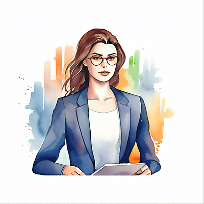 JPG 여자 일러스트 회사 붓터치 수채화 한명 들기 정장 성인 업무 비즈니스우먼 문서 번짐 성인여자한명만 안경낌 국내일러스트 AI일러스트 AI콘텐츠 1 옷 안경 비즈니스 모션 사람 작업 직장인 여자한명만 성인여자만 파일형식 효과