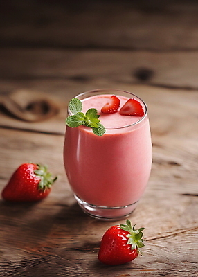 JPG 편집이미지 음료 분홍색 딸기 잔 사람없음 디지털합성 나무탁자 딸기쉐이크 편집소스 편집실사 AI포토 AI콘텐츠 식기 컬러 과일 탁자 CG 쉐이크 파일형식