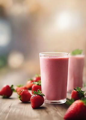 JPG 편집이미지 음료 분홍색 딸기 잔 사람없음 디지털합성 나무탁자 딸기쉐이크 블러효과 편집소스 편집실사 AI포토 AI콘텐츠 식기 컬러 과일 탁자 CG 쉐이크 블러 파일형식 효과