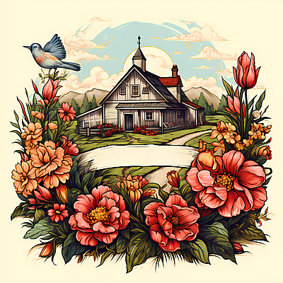 JPG 구름 편집이미지 꽃 잎 조류 주택 사람없음 농장 빈티지 풀 심볼 디지털합성 이미지편집 편집실사 자연요소 식물 동물 컨셉 농업 건물 CG 파일형식