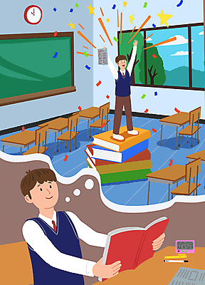전신 PSD 남자 교복 남학생 시계 의자 일러스트 창문 교실 상상 청소년 서기 들기 상반신 두명 책 학습 칠판 희망 만세 시험 책상 성적 시험지 타이머 백점 십대남자만 국내일러스트 학생 옷 교육 감정 가구 학교 모션 사람 점수 남자만 십대만 파일형식