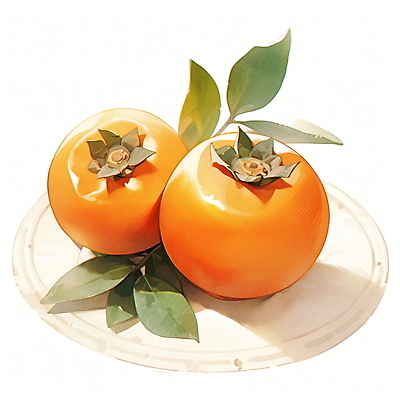 JPG 접시 잎 일러스트 수채화 감 사람없음 주황색 가을 국내일러스트 AI일러스트 AI콘텐츠 식물 식기 계절 컬러 과일 파일형식