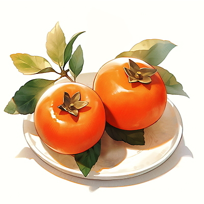 JPG 접시 잎 일러스트 수채화 감 사람없음 주황색 가을 국내일러스트 AI일러스트 AI콘텐츠 식물 식기 계절 컬러 과일 파일형식