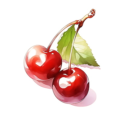 JPG 잎 일러스트 수채화 사람없음 빨간색 가을 체리 광택 국내일러스트 AI일러스트 AI콘텐츠 식물 계절 컬러 과일 파일형식