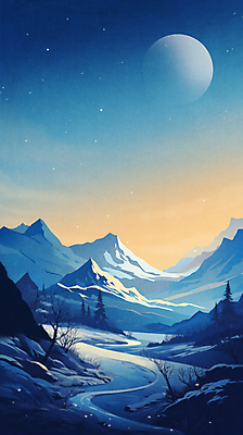 JPG 야경 일러스트 자연 밤하늘 하늘 사람없음 파란색 강 계곡 보름달 숲 산맥 국내일러스트 AI일러스트 AI콘텐츠 컬러 산 달 야간 생태계 파일형식 풍경_경치