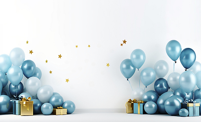 JPG 편집이미지 별 하늘색 기념 사람없음 선물상자 공간 풍선 돌잔치 첫돌 편집실사 AI포토 AI콘텐츠 자연요소 선물 파란색 상자 돌_생일 CG 파일형식