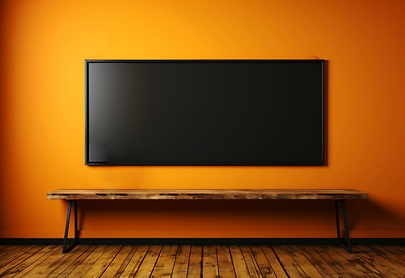 JPG 편집이미지 벽 액자 프레임 사람없음 검은색 주황색 칠판 디지털합성 나무바닥 벽걸이 나무탁자 목업 카피스페이스 편집실사 AI포토 AI콘텐츠 컬러 탁자 바닥 공백 CG 파일형식