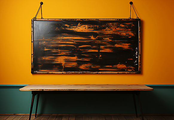 JPG 편집이미지 벽 액자 프레임 사람없음 나뭇결 주황색 칠판 디지털합성 벽걸이 나무탁자 목업 카피스페이스 편집실사 AI포토 AI콘텐츠 컬러 탁자 공백 CG 파일형식