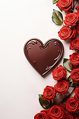 JPG 편집이미지 꽃 나뭇잎 발렌타인데이 사랑 사람없음 빨간색 장미 갈색 초콜릿 하트 디지털합성 편집실사 AI포토 AI콘텐츠 모양 식물 감정 컬러 잎 데이이벤트 디저트 CG 파일형식