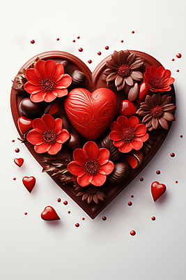 JPG 편집이미지 꽃 발렌타인데이 사랑 사람없음 빨간색 갈색 초콜릿 하트 디지털합성 편집실사 AI포토 AI콘텐츠 모양 식물 감정 컬러 데이이벤트 디저트 CG 파일형식