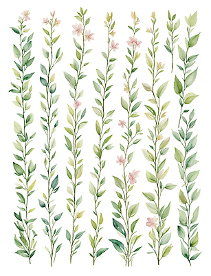 꽃 잎 일러스트 수채화 사람없음 초록색 세트 풀 심플 감성 엘리먼트 국내일러스트 AI파일 식물 컬러 컨셉 파일형식 벡터