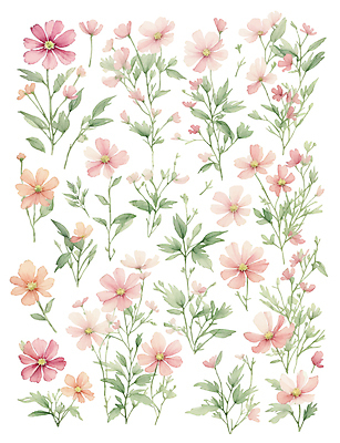 꽃 분홍색 잎 일러스트 수채화 사람없음 초록색 세트 심플 감성 엘리먼트 국내일러스트 AI파일 식물 컬러 컨셉 파일형식 벡터