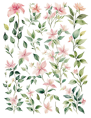 꽃 분홍색 잎 일러스트 수채화 사람없음 초록색 세트 심플 감성 엘리먼트 국내일러스트 AI파일 식물 컬러 컨셉 파일형식 벡터
